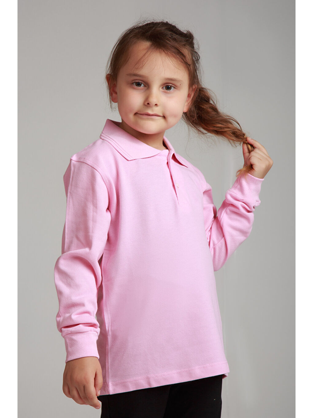 Pembe Kids Polo Yaka Basic Uzun Kollu Kız Çocuk-2