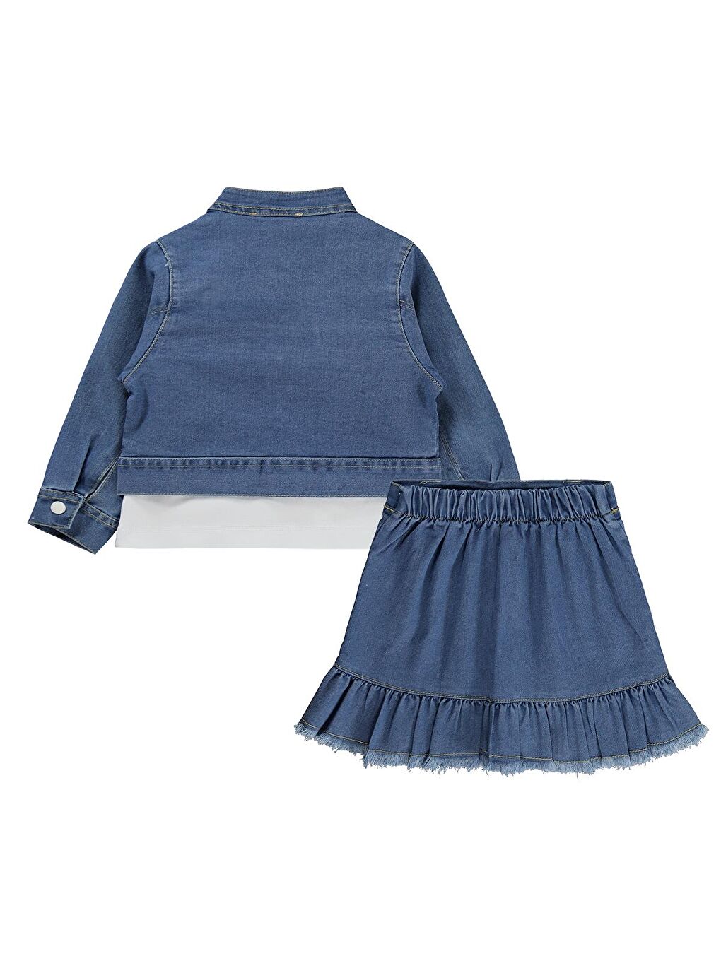 Civil Girls Nakışlı Jean Ceket Etek 3 Lü 2-5 Yaş Takım - Mavi 4-5 Yaş-3