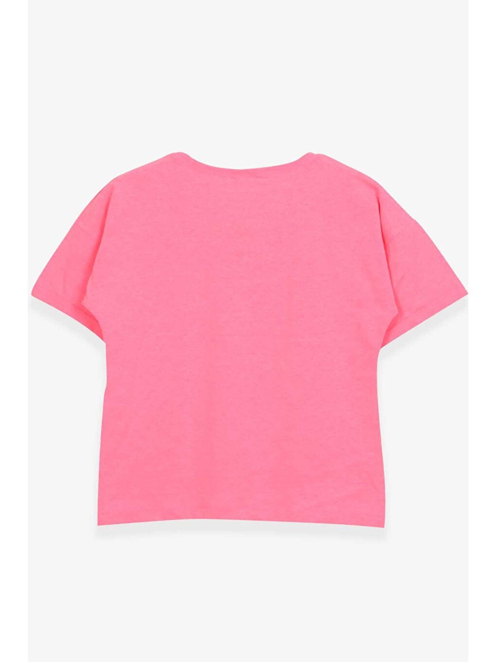 Kız Çocuk Tişört Kalpli Simli Kız Baskılı Neon Pembe (9-16 Yaş)-1