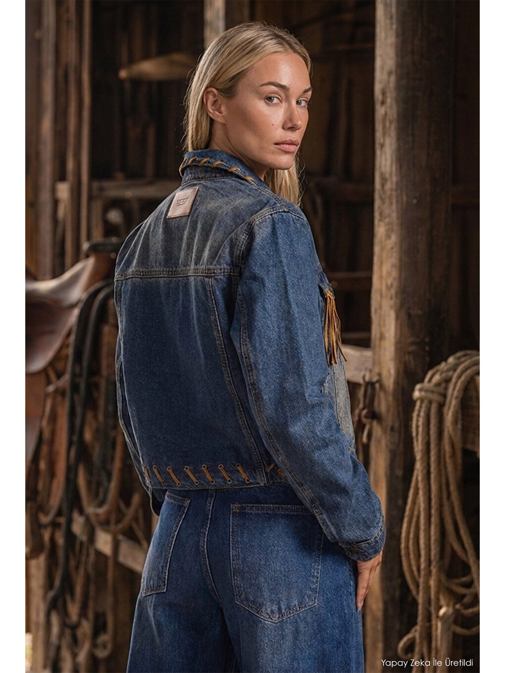 Mavi Kadın T.kot Rengi 2w6-8 Kemer Boy Süet Detaylı Tasarım Denim Ceket-1