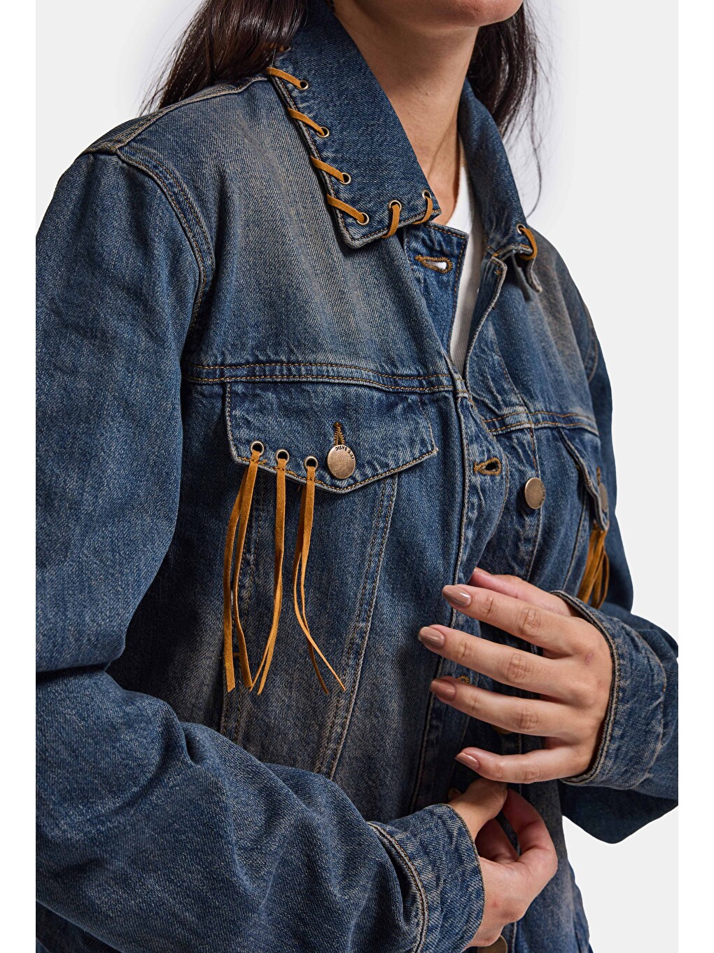 Mavi Kadın T.kot Rengi 2w6-8 Kemer Boy Süet Detaylı Tasarım Denim Ceket-2
