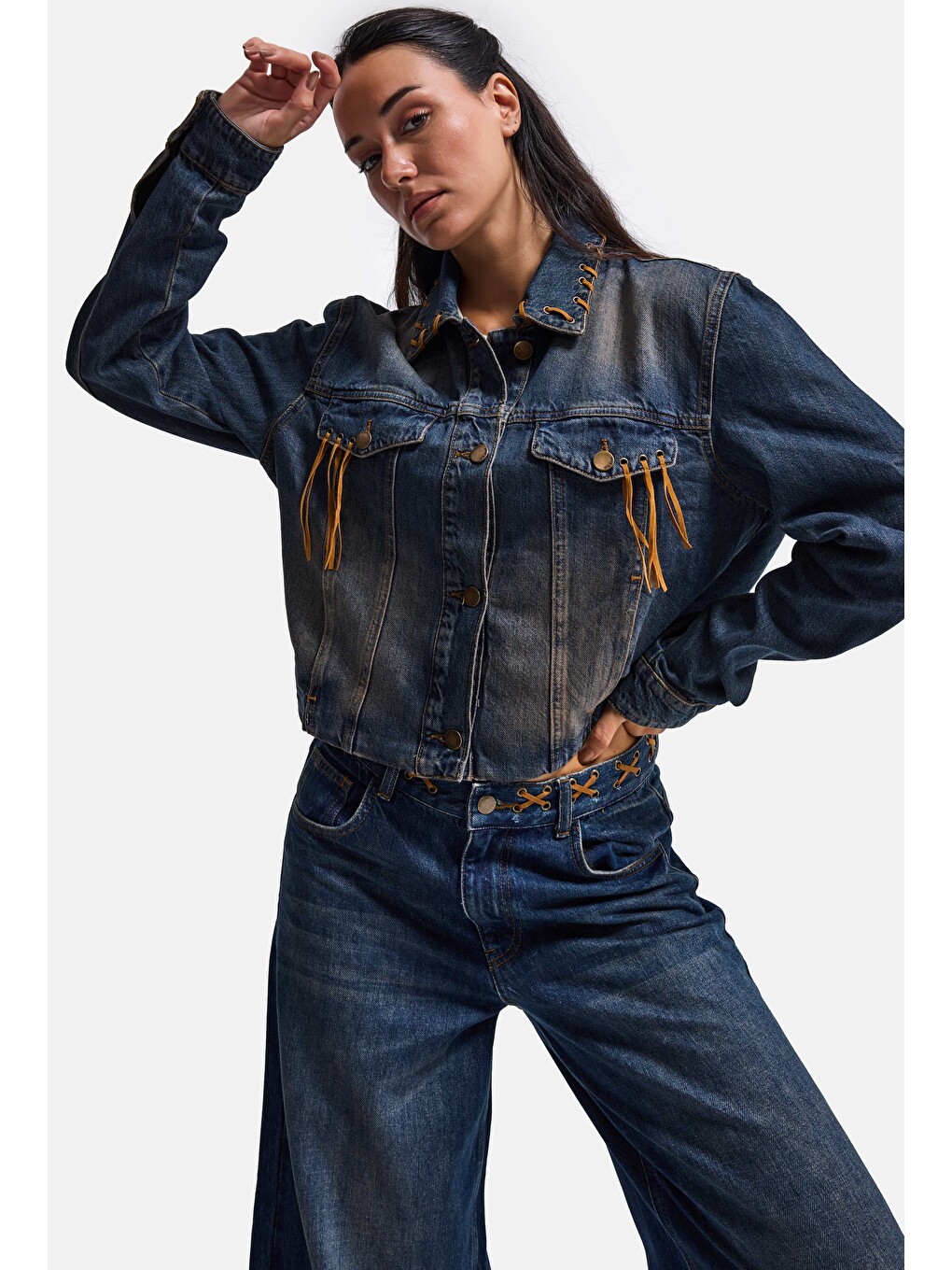 Mavi Kadın T.kot Rengi 2w6-8 Kemer Boy Süet Detaylı Tasarım Denim Ceket-4