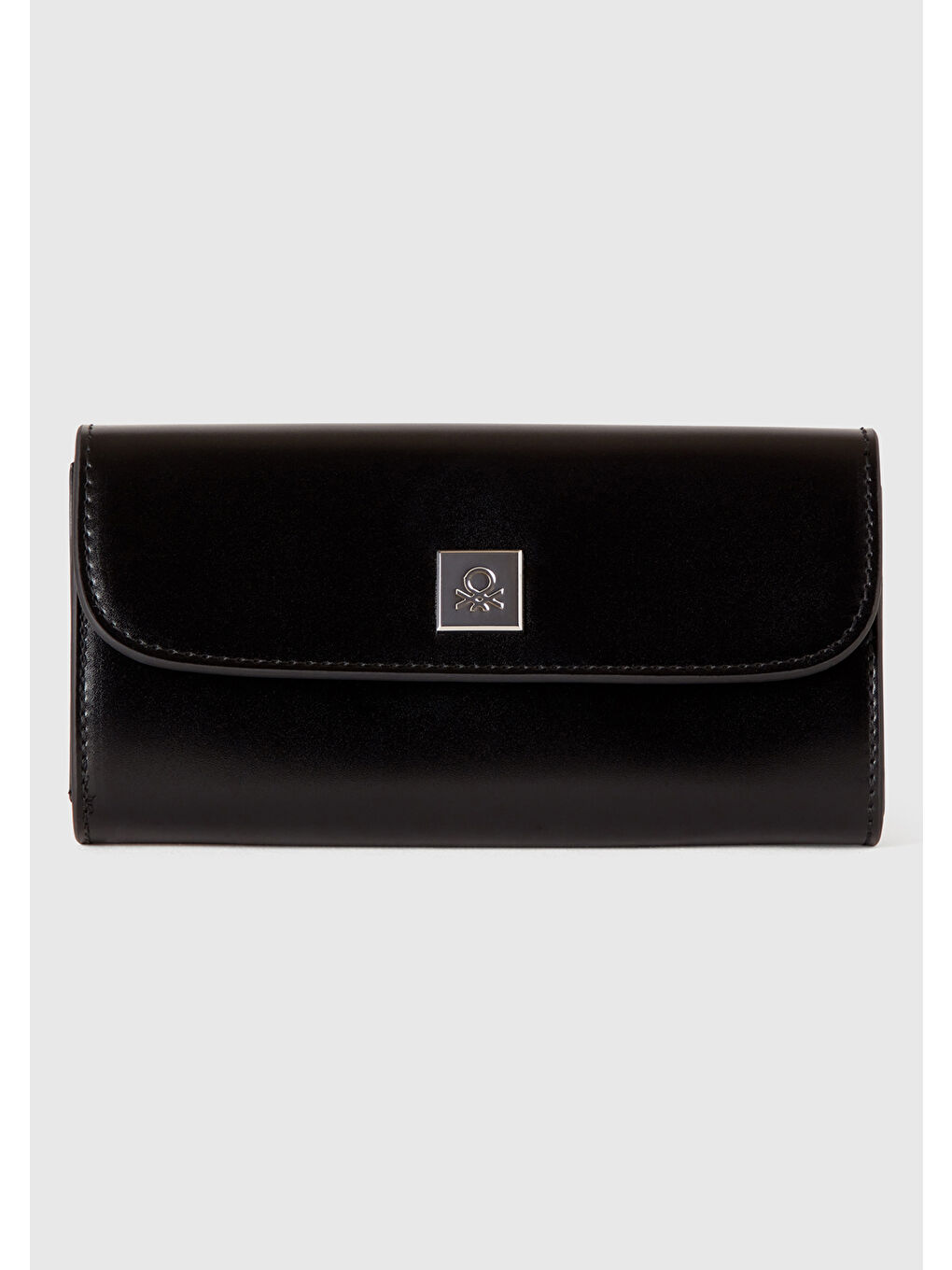 Kadın Siyah Logolu Metal Plaketli Çıtçıtlı Dikdörtgen Cüzdan
