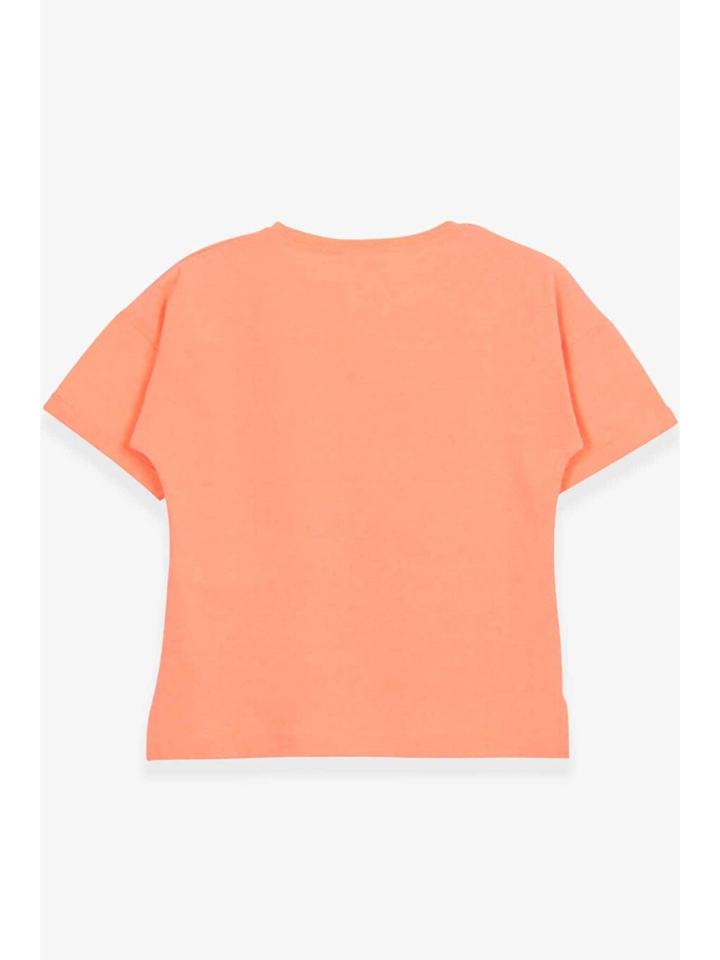 Kız Çocuk Tişört Kalpli Simli Kız Baskılı Neon Turuncu (9-14 Yaş)-1