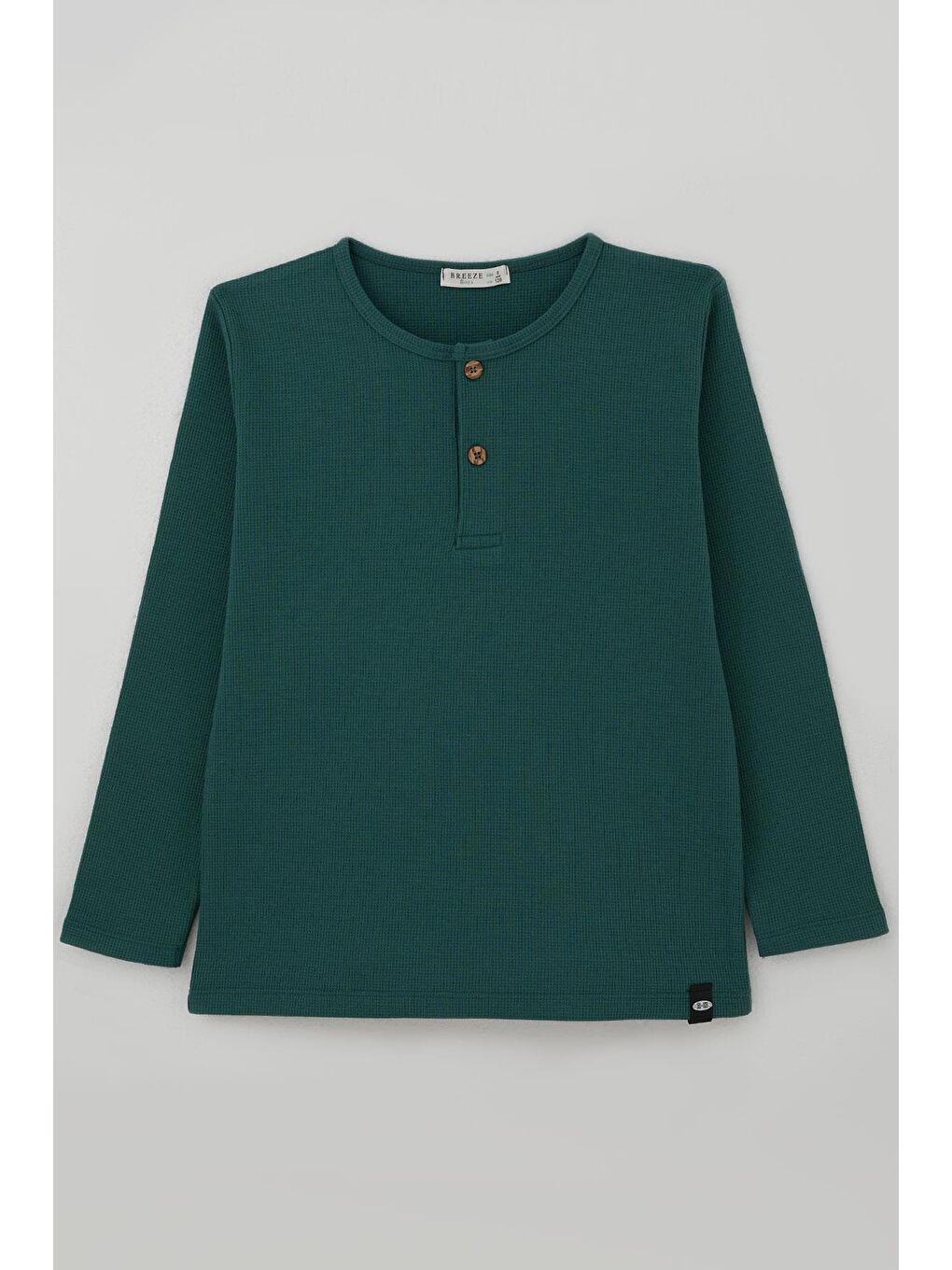 Erkek Çocuk Uzun Kollu Tişört Düğme Detaylı Petrol Yeşili (4-8 Yaş)