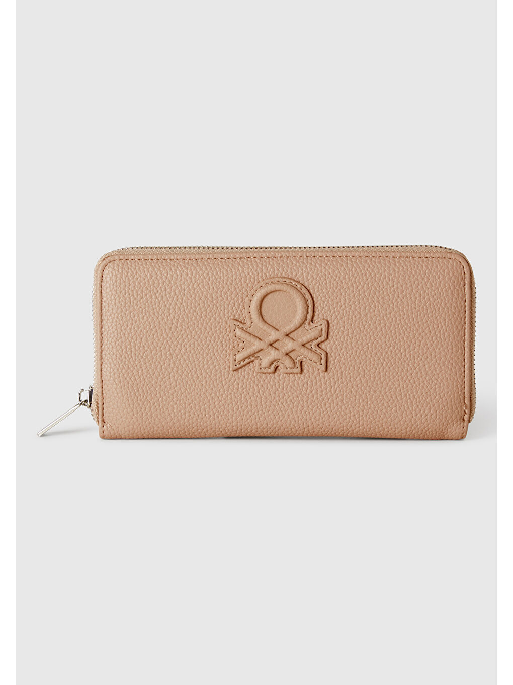 Kadın Bej Eskitme Efektli Kabartma Logolu Fermuarlı Dikdörtgen Cüzdan