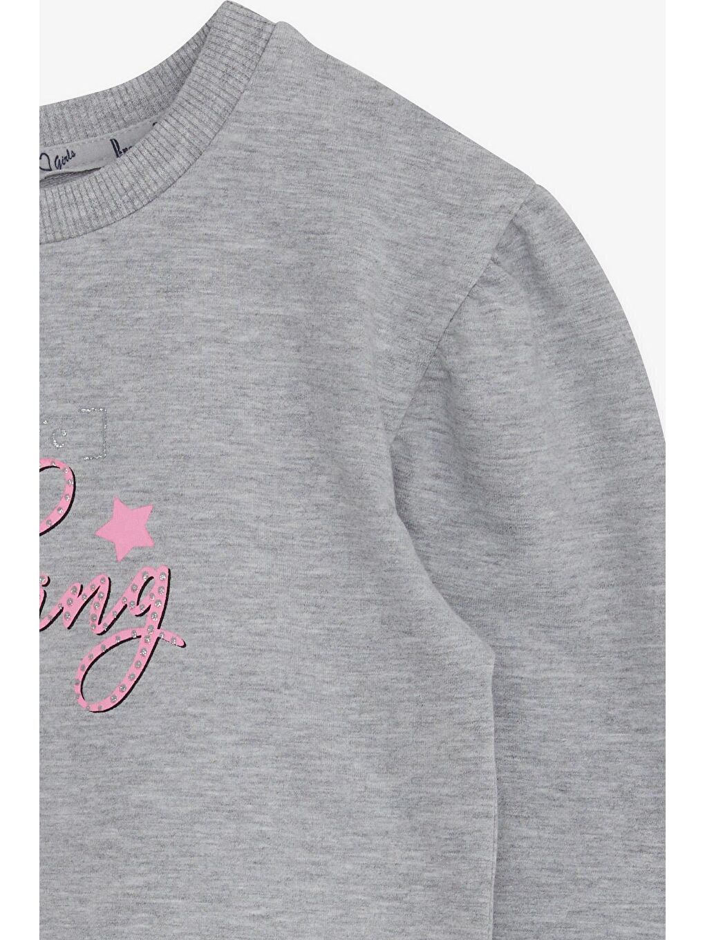 Kız Çocuk Sweatshirt Simli Yazı Baskılı Gri Melanj (9-14 Yaş)-2