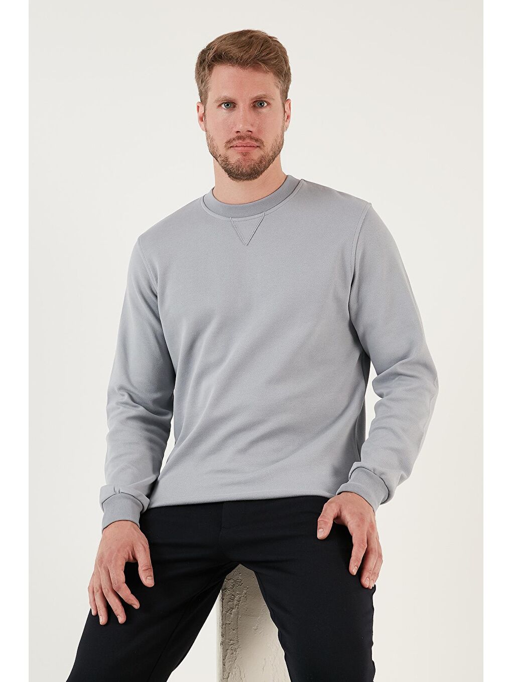 Buratti Açık Gri Pamuklu Regular Fit Bisiklet Yaka Erkek Sweatshirt 5905453