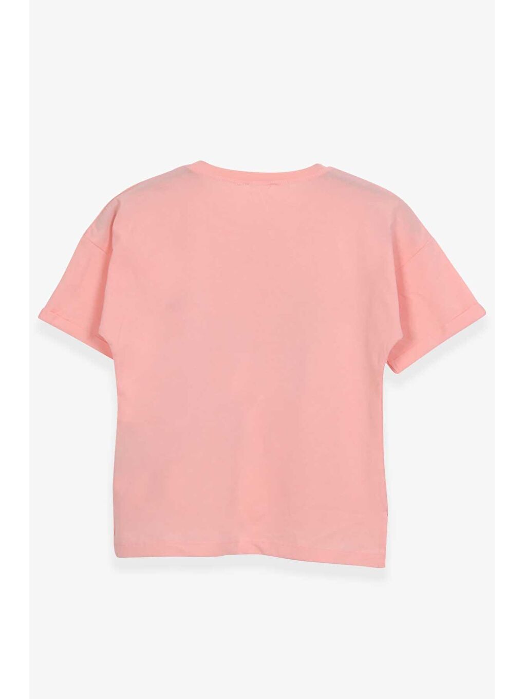 Pembe Kız Çocuk Tişört Kalpli Simli Kız Baskılı Somon (9-16 Yaş)-1