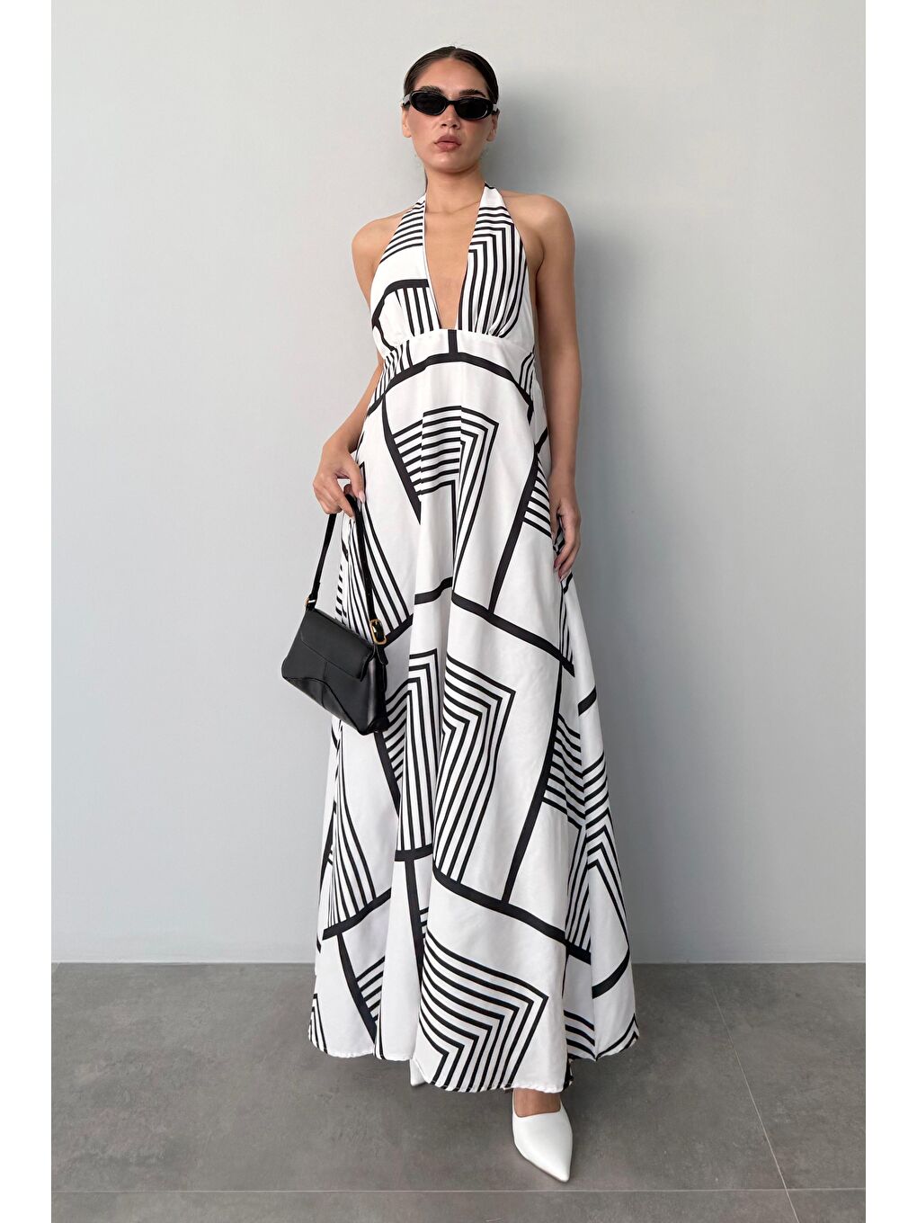 Siyah Boynu Bağlamalı Elbise Mg2378-4