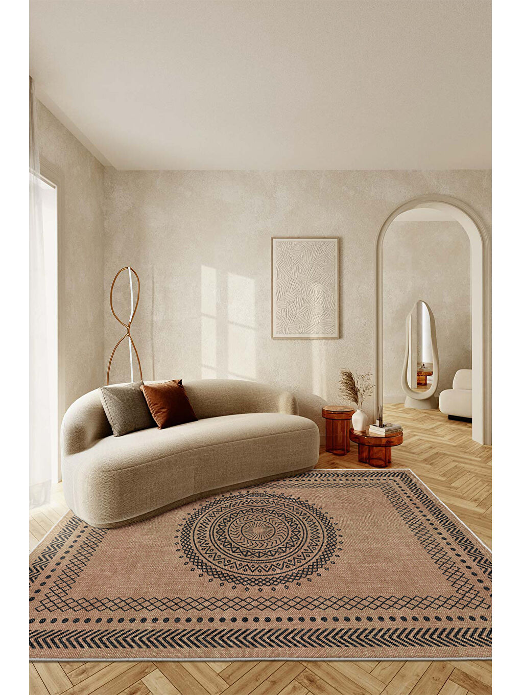 Kahverengi Dekoratif Soft Modern Kaymaz Yıkanabilir Salon Halısı Mutfak Halısı Koridor Halısı Yolluk-1