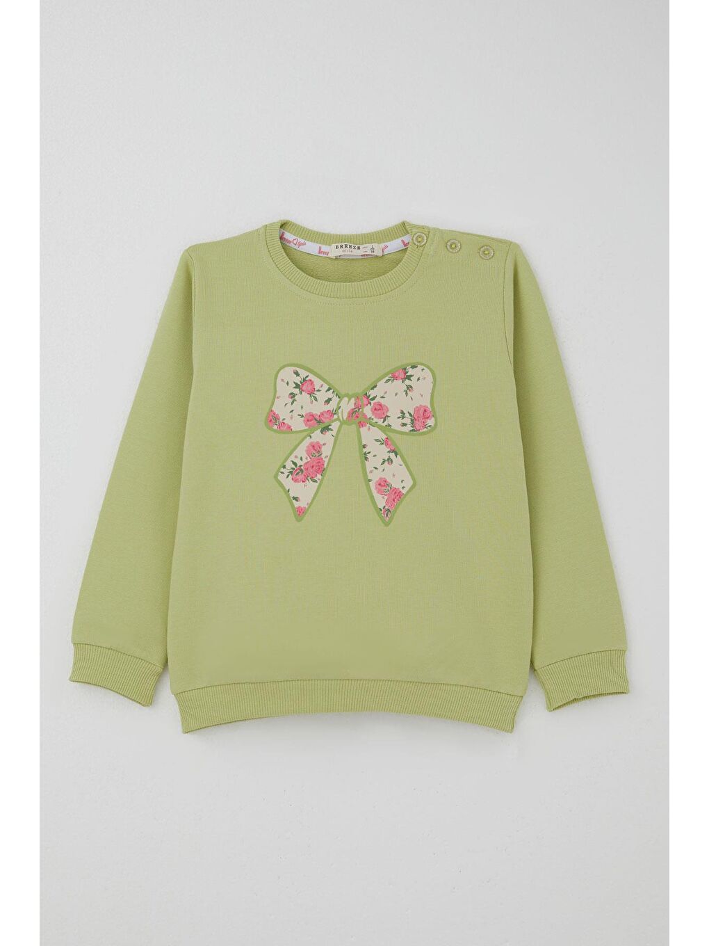 Kız Çocuk Eşofman Takımı Fiyonk Baskılı Pantolonu Çiçek Desenli Fıstık Yeşili (1.5-5 Yaş)-1