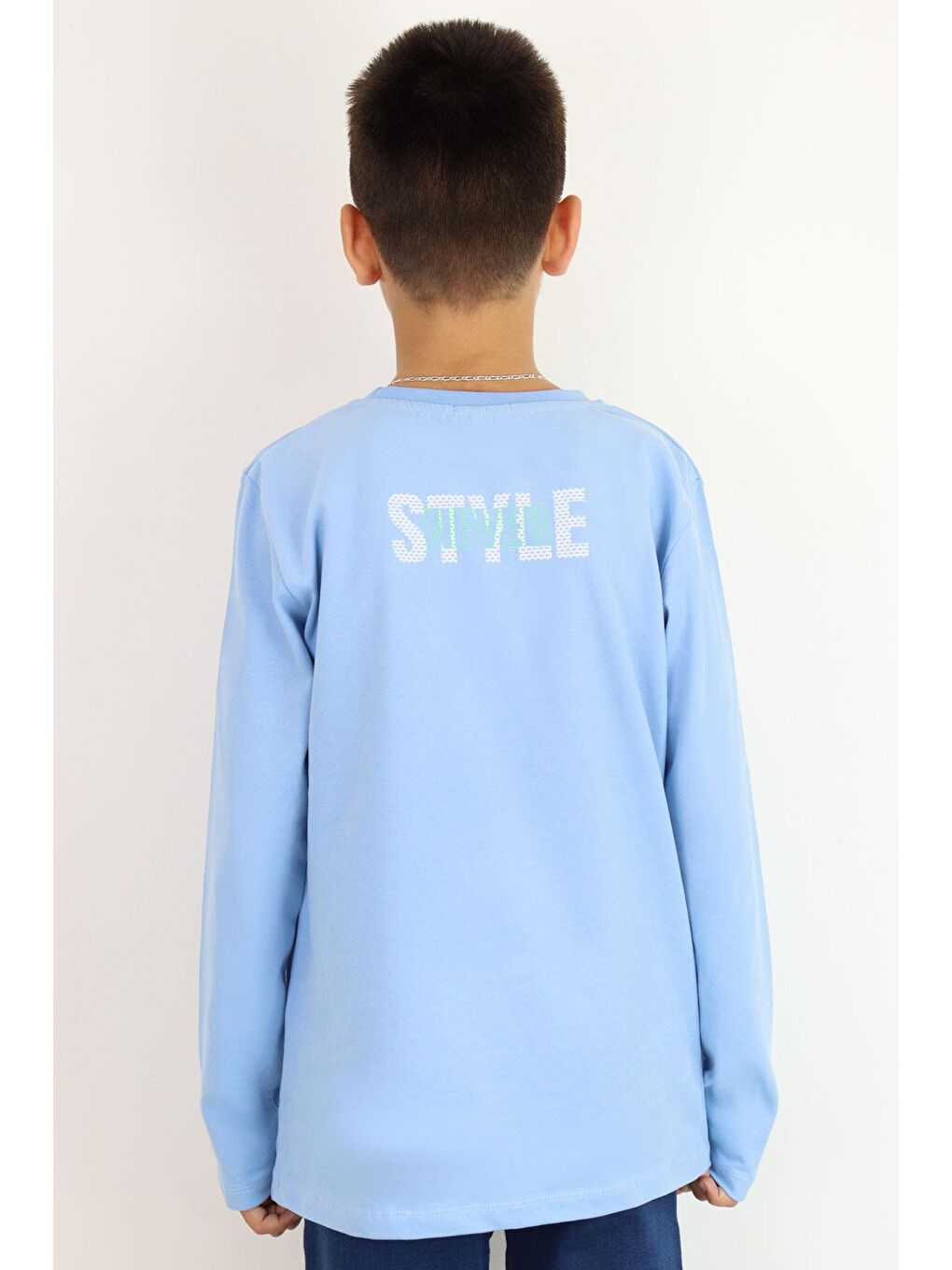 Erkek Çocuk Uzun Kollu Tişört Yazı Baskılı Açık Mavi (6-12 Yaş)-2