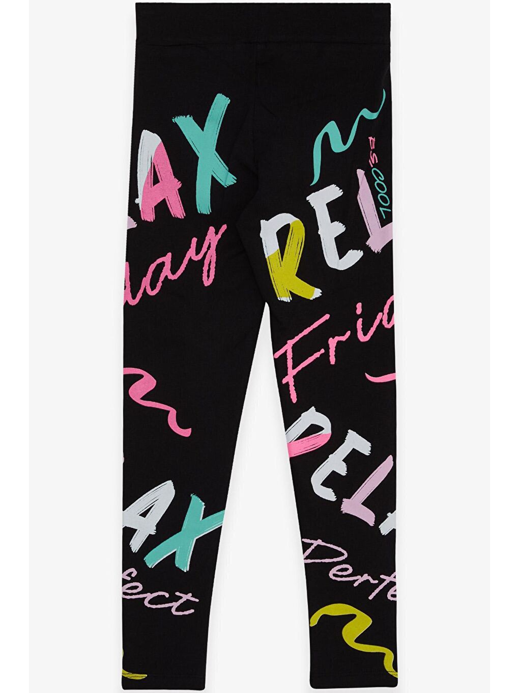 Kız Çocuk Tayt Renkli Yazı Baskılı Siyah (8-14 Yaş)-1