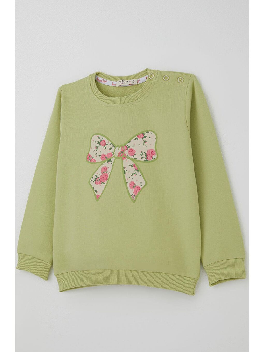 Kız Çocuk Eşofman Takımı Fiyonk Baskılı Pantolonu Çiçek Desenli Fıstık Yeşili (1.5-5 Yaş)-5