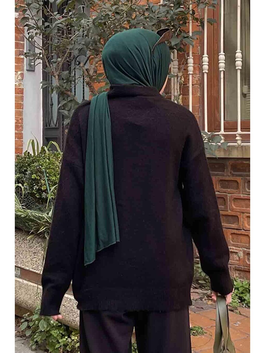 Şardonlu Düz Hırka Siyah-3