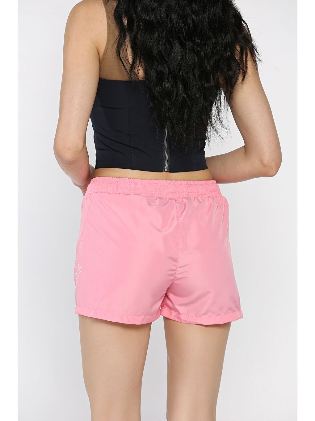 Pembe Kadın Baskılı Cepli Deniz Şortu-2