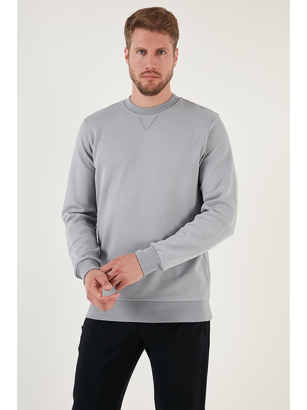 Buratti Açık Gri Pamuklu Regular Fit Bisiklet Yaka Erkek Sweatshirt 5905453 - 2