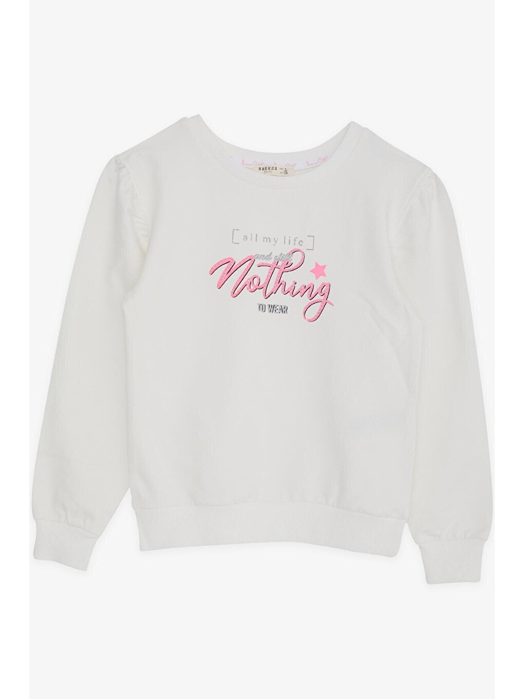 Kız Çocuk Sweatshirt Simli Yazı Baskılı Ekru (8-14 Yaş)