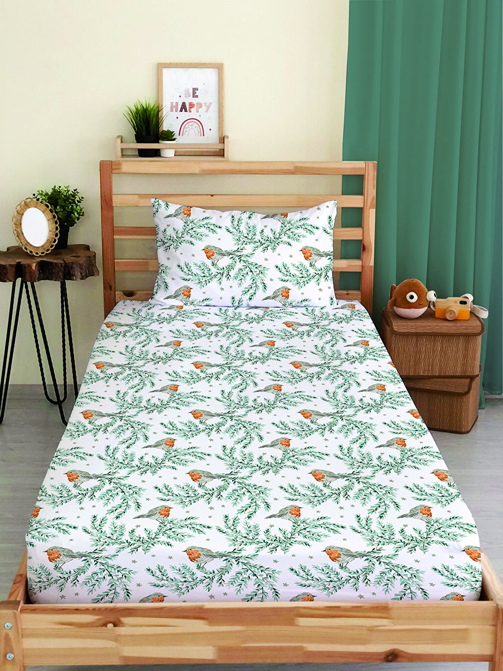 Karışık Yılbaşı Desenli Tek Kişilik Baskılı Lastikli Çarşaf Takımı– 100x200cm