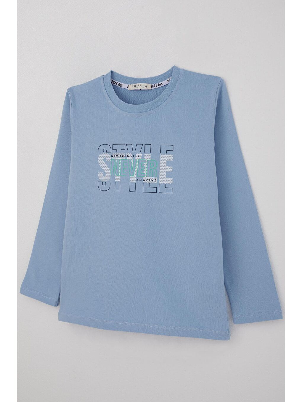 Erkek Çocuk Uzun Kollu Tişört Yazı Baskılı Açık Mavi (6-12 Yaş)-6