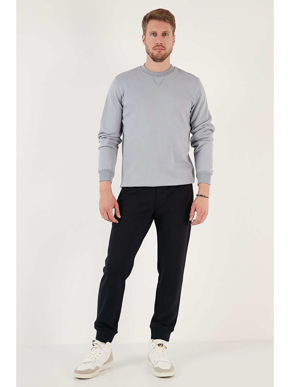 Buratti Açık Gri Pamuklu Regular Fit Bisiklet Yaka Erkek Sweatshirt 5905453 - 3