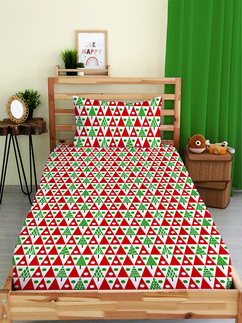 Karışık Yılbaşı Desenli Tek Kişilik Baskılı Lastikli Çarşaf Takımı– 100x200cm