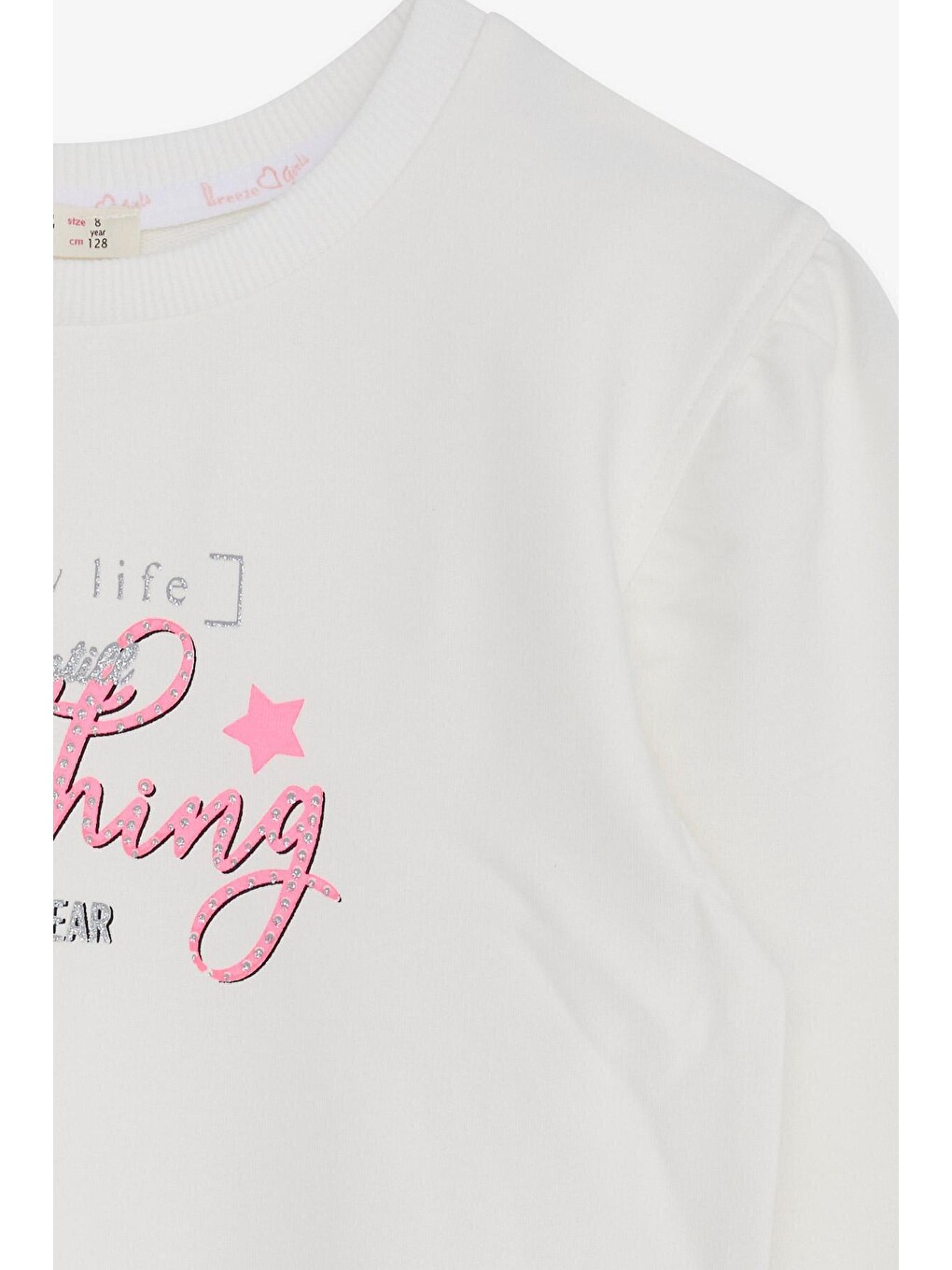 Kız Çocuk Sweatshirt Simli Yazı Baskılı Ekru (8-14 Yaş)-2