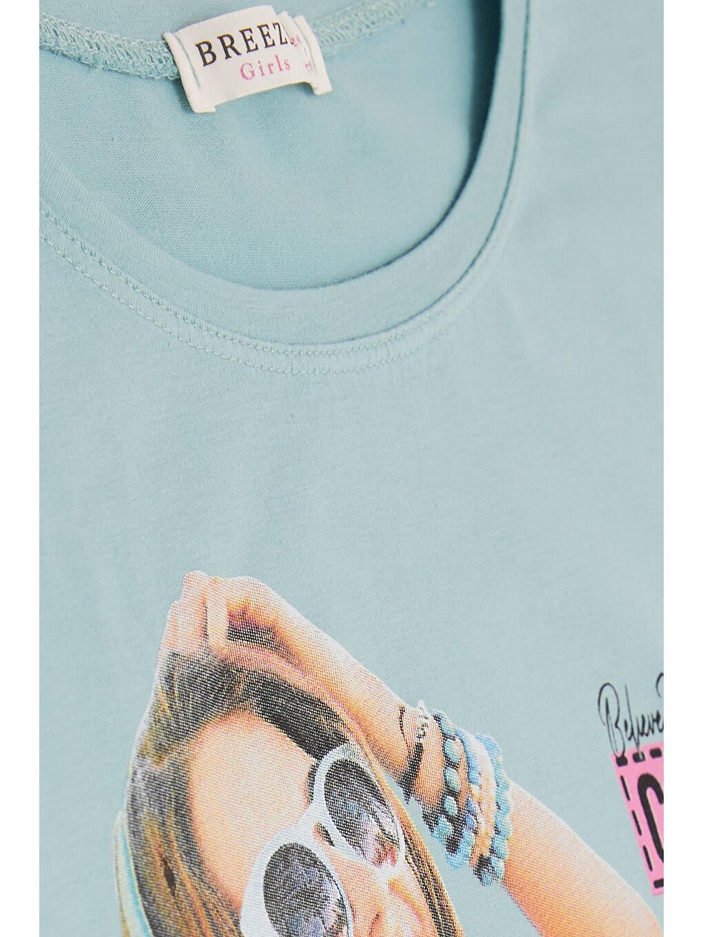 Turkuaz Kız Çocuk Tişört Havalı Rockçı Kız Baskılı Mint Yeşili (9-16 Yaş)-2