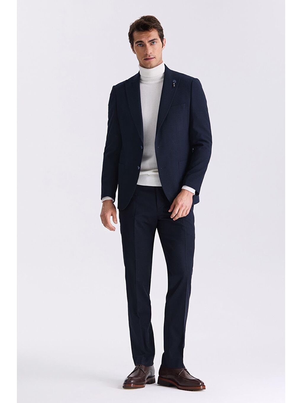 Lacivert Slim Fit Sivri Yaka Desenli Spor Ceket-1