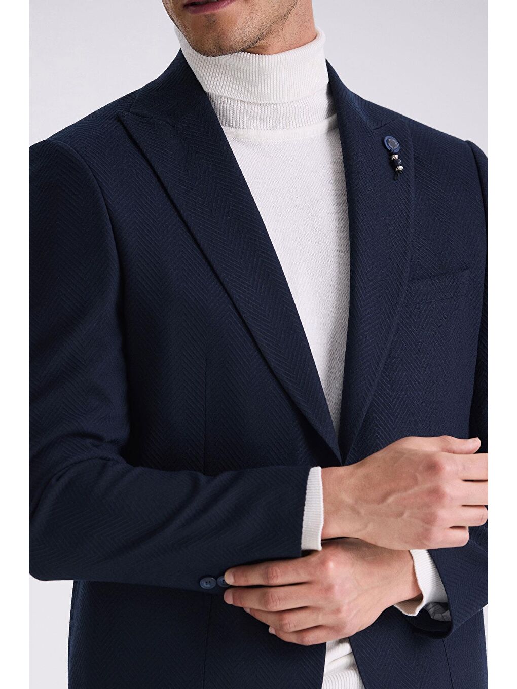 Lacivert Slim Fit Sivri Yaka Desenli Spor Ceket-2