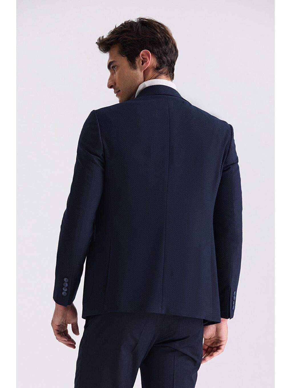 Lacivert Slim Fit Sivri Yaka Desenli Spor Ceket-3