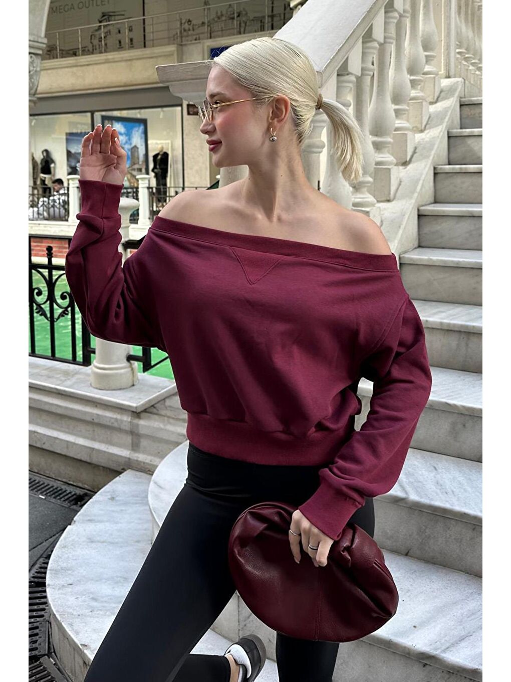 Madmext Bordo Kayık Yaka Kadın Sweatshirt Mg2239 - S000346065