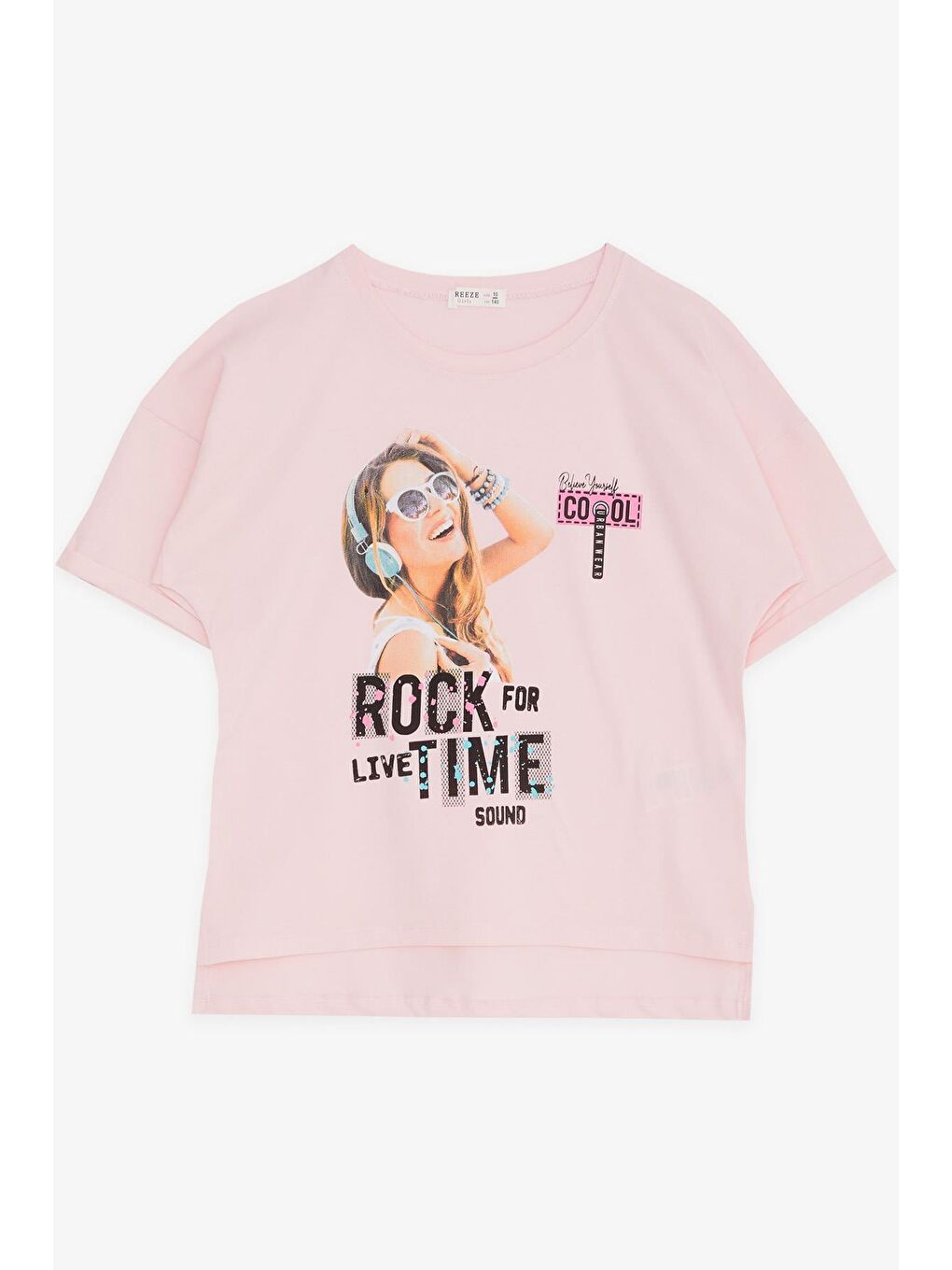Kız Çocuk Tişört Havalı Rockçı Kız Baskılı Pembe (9-16 Yaş)