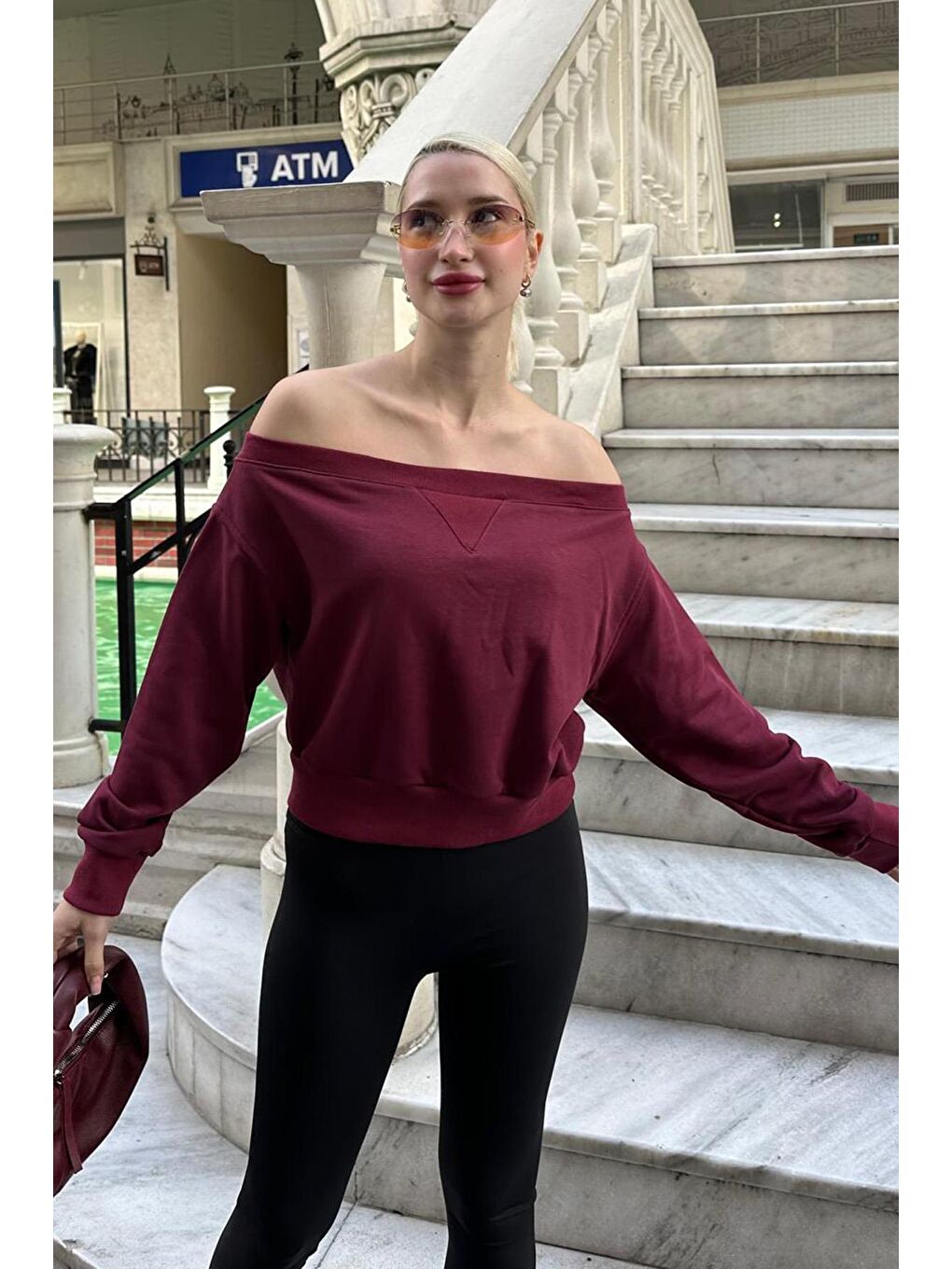 Bordo Kayık Yaka Kadın Sweatshirt Mg2239-2