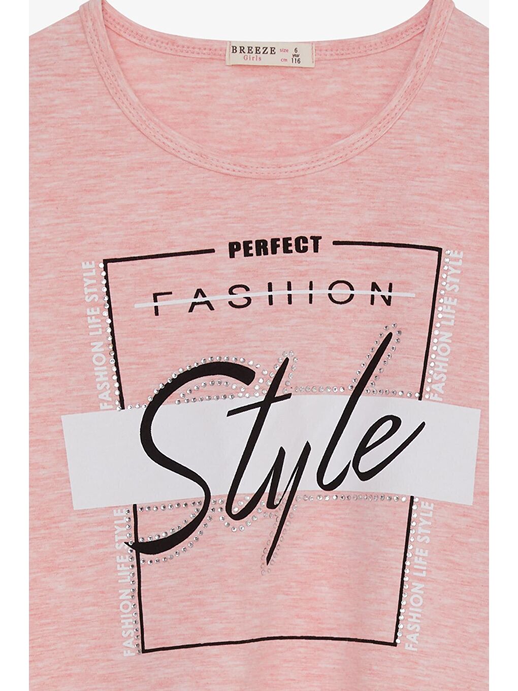 Pembe Kız Çocuk Uzun Kollu Tişört Taşlı Yazı Baskılı Somon Melanj (6-12 Yaş)-2