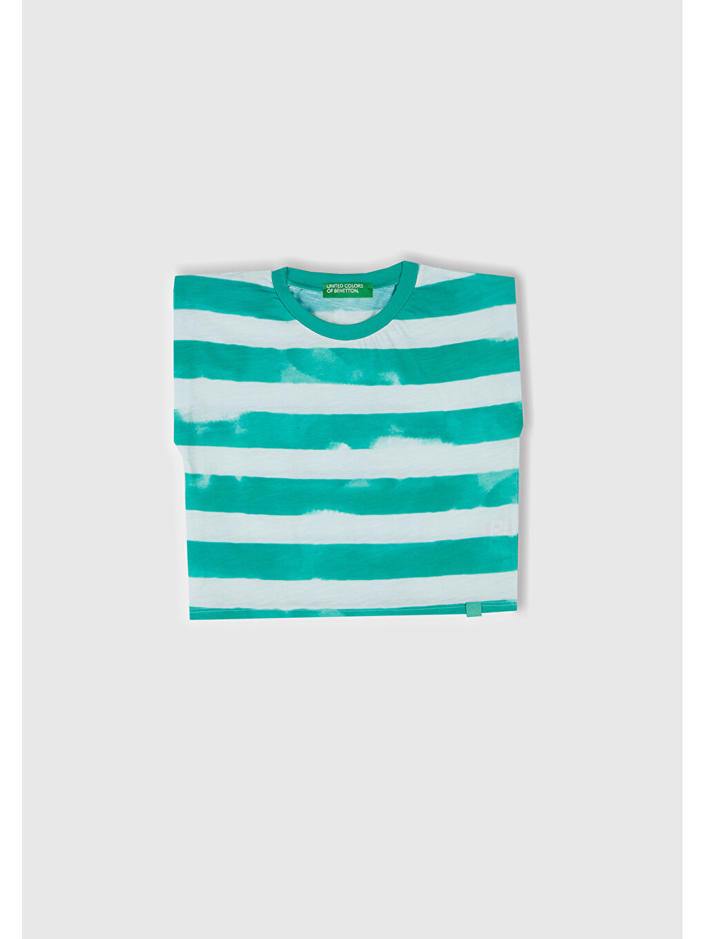 Kız Çocuk Yeşil Çizgili Boynu Nervürlü Logo Etiketi Detaylı Kolsuz T-Shirt