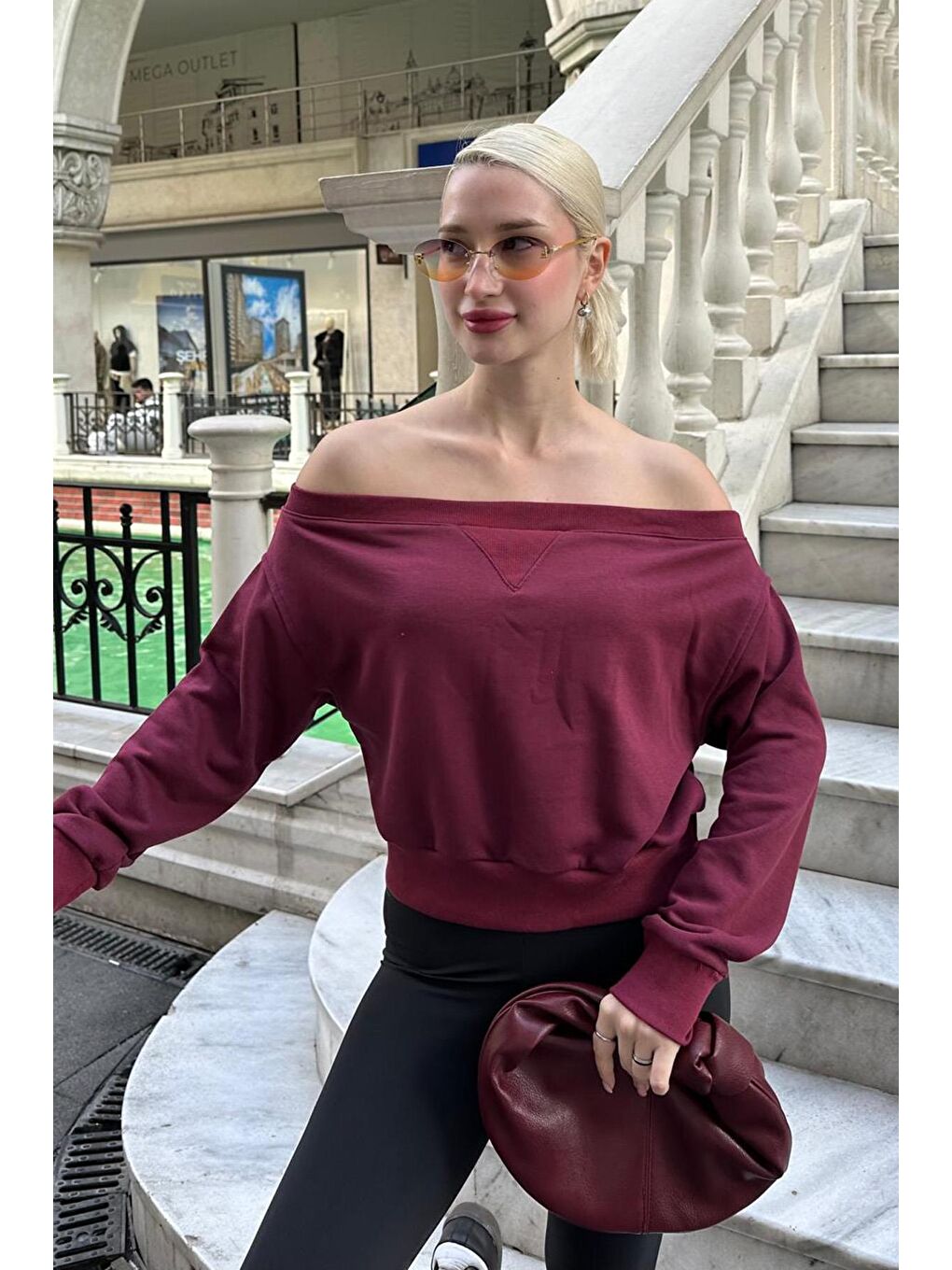 Bordo Kayık Yaka Kadın Sweatshirt Mg2239-3