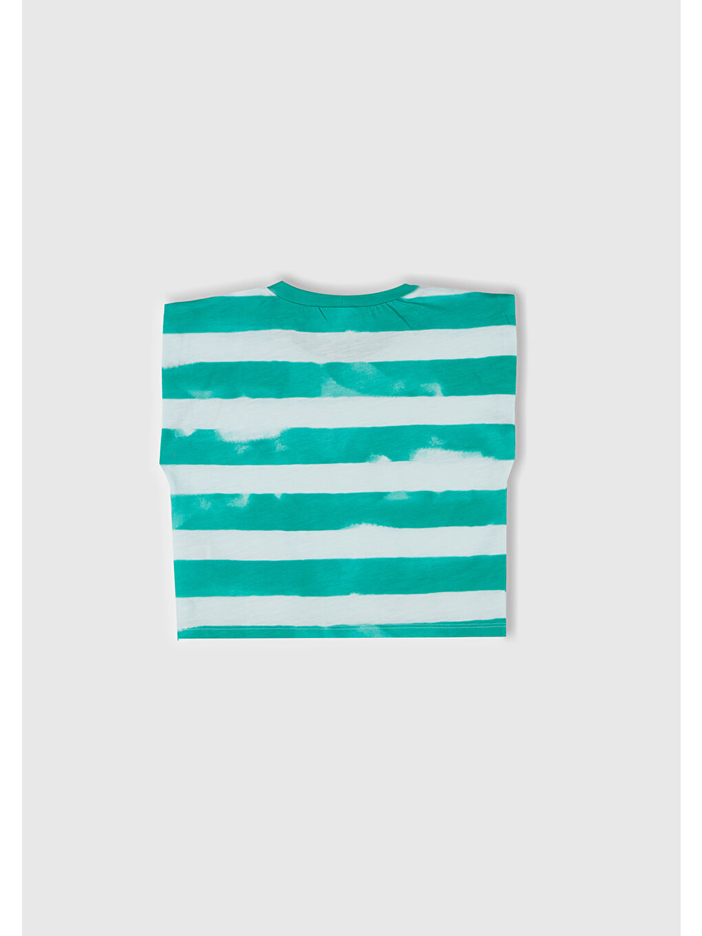 Kız Çocuk Yeşil Çizgili Boynu Nervürlü Logo Etiketi Detaylı Kolsuz T-Shirt-2