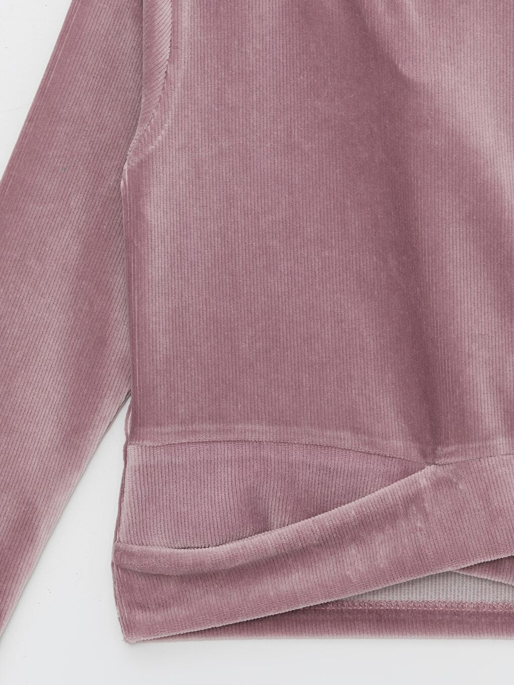 Pembe Kız Çocuk Kadife Fitilli Yırtmaçlı Bol Paça Takım-5