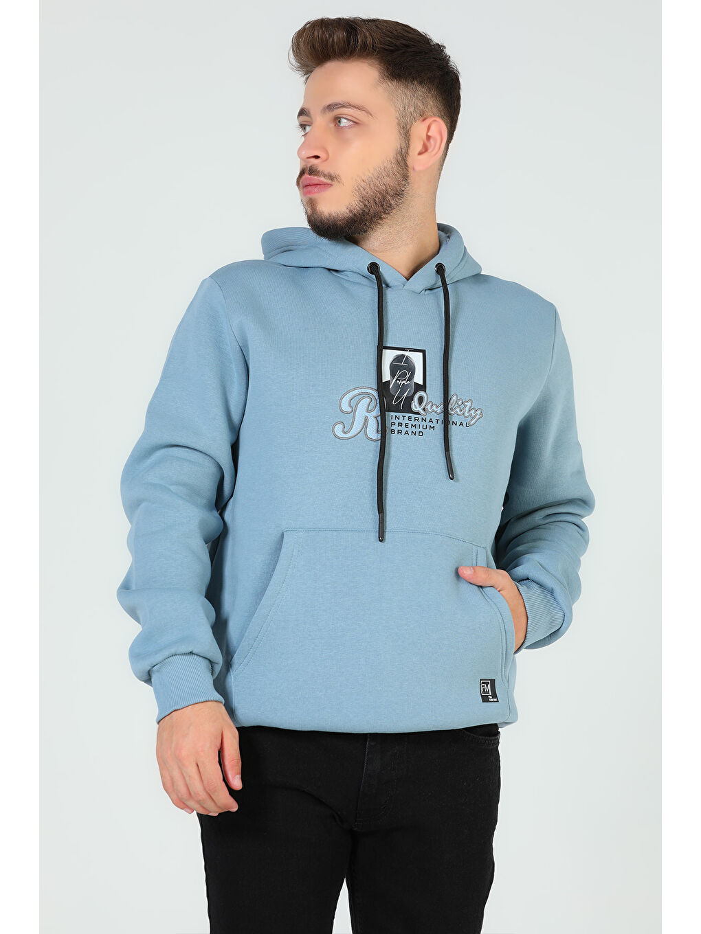 Mishar İtalia Yeşil Erkek Baskılı Kapüşonlu Üç İplik Şardonlu Sweatshirt - 1