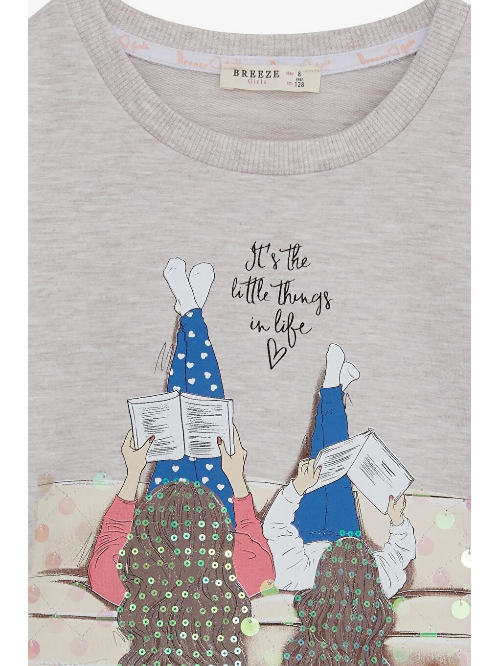 Kız Çocuk Sweatshirt Kız Baskılı Pullu Bej Melanj (8-14 Yaş)-2