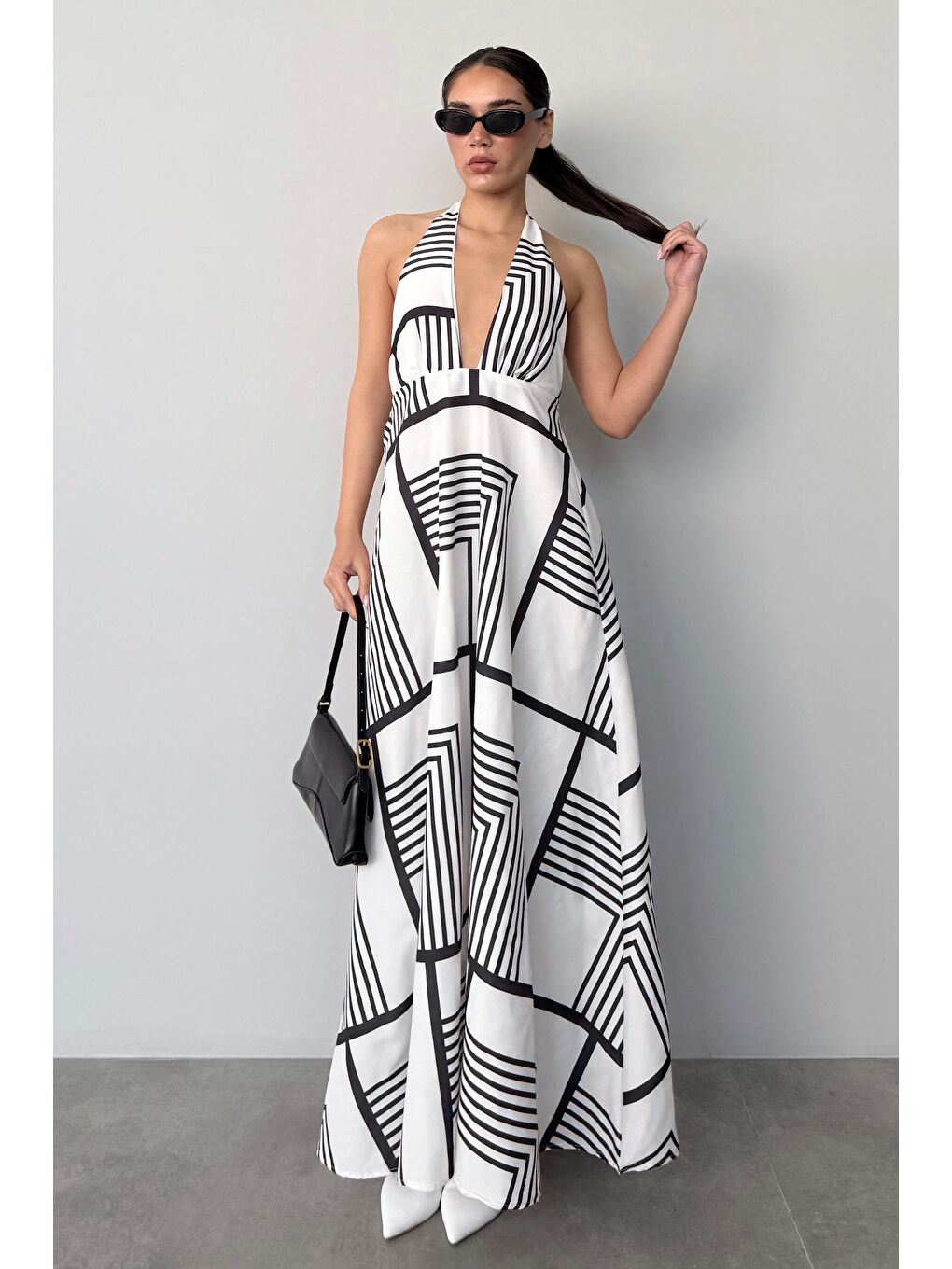 Siyah Boynu Bağlamalı Elbise Mg2378-5