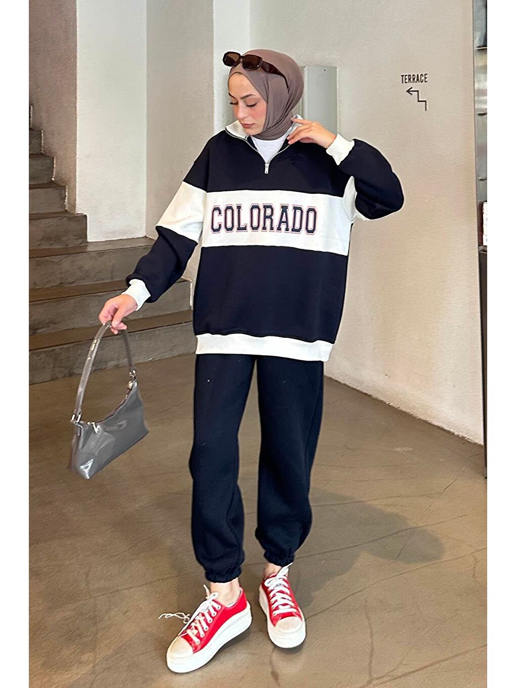Colorado Baskılı Üç İplik Sweatshirt Lacivert
