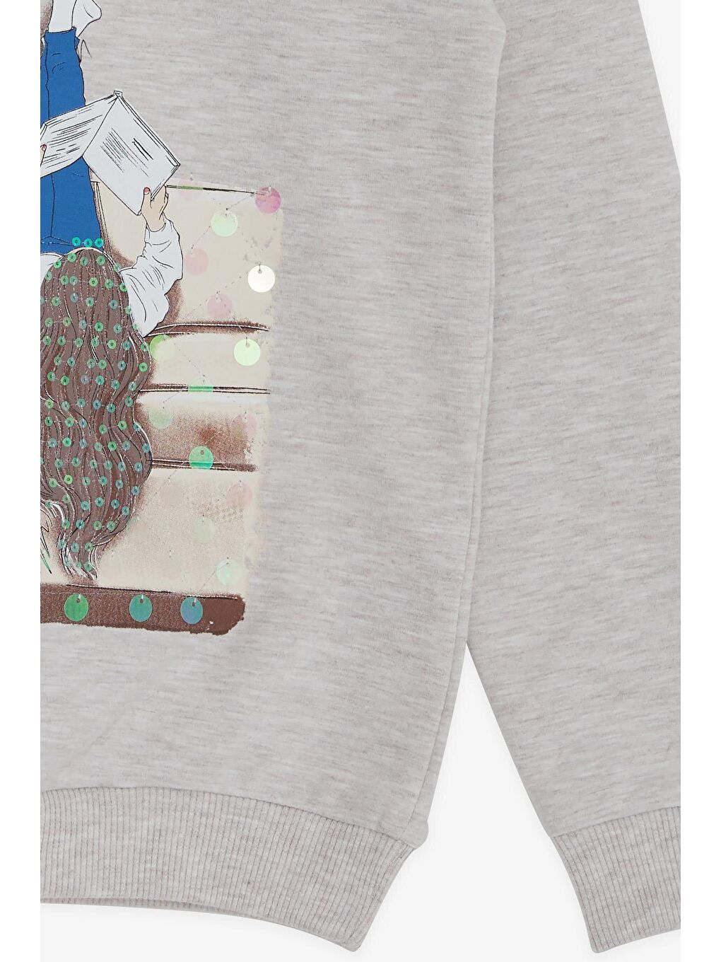 Kız Çocuk Sweatshirt Kız Baskılı Pullu Bej Melanj (8-14 Yaş)-3