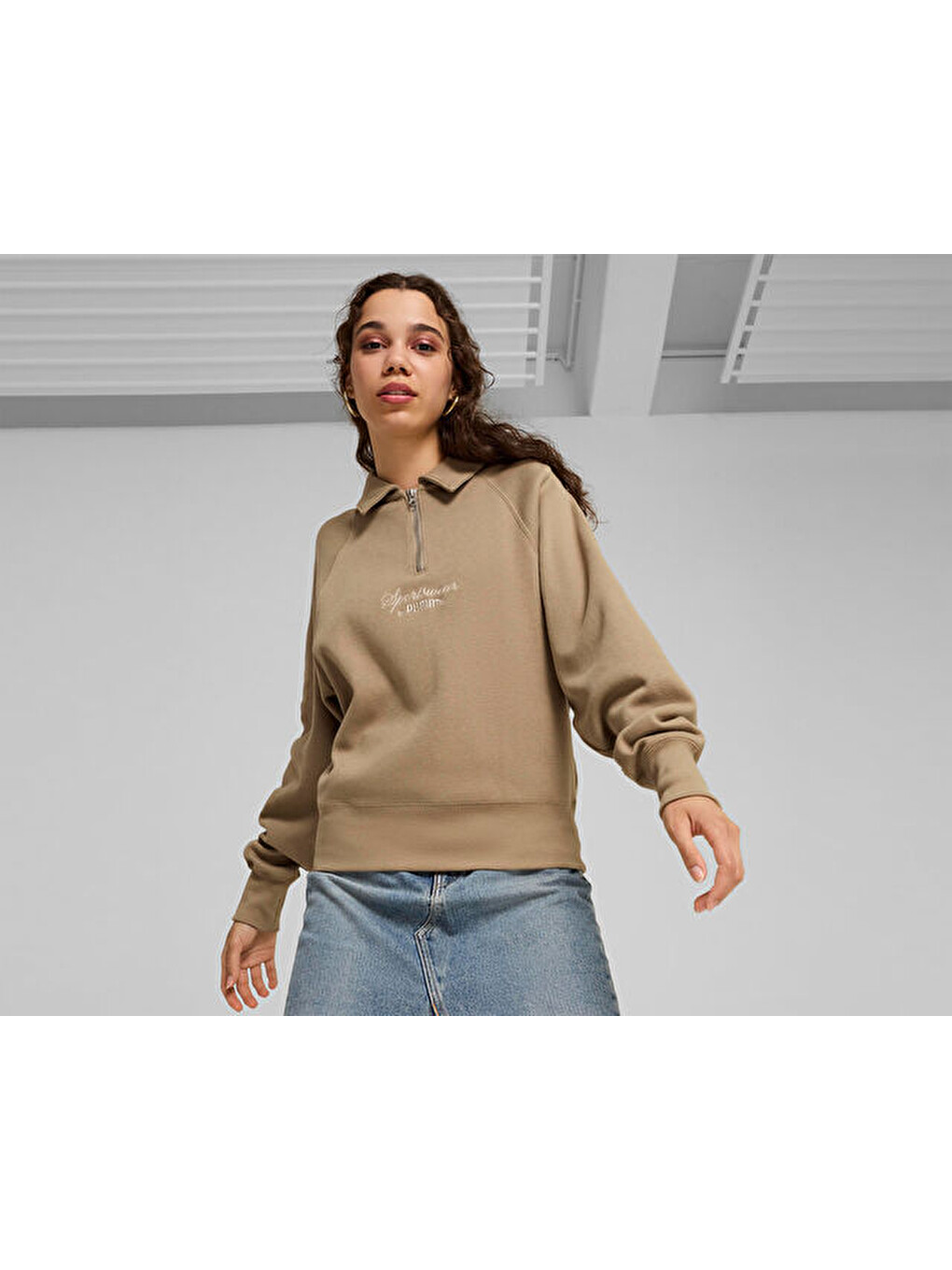 Ekru Classics+ Half Zip Polo Crew Kadın Günlük Sweatshirts 62656167 Krem-2