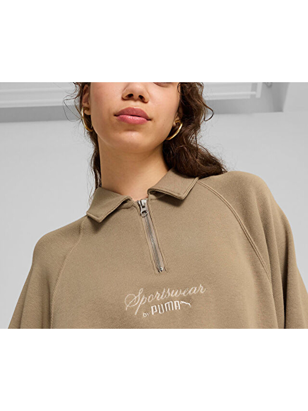 Ekru Classics+ Half Zip Polo Crew Kadın Günlük Sweatshirts 62656167 Krem-6