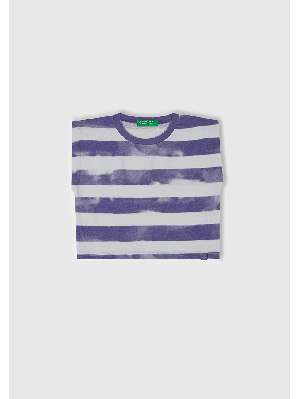 Kız Çocuk Mor Çizgili Boynu Nervürlü Logo Etiketi Detaylı Kolsuz T-Shirt