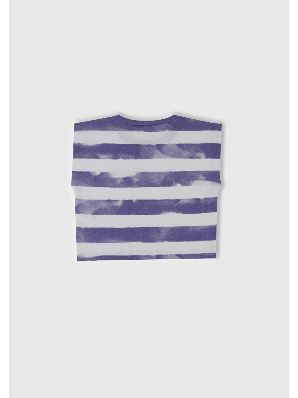 Kız Çocuk Mor Çizgili Boynu Nervürlü Logo Etiketi Detaylı Kolsuz T-Shirt-2