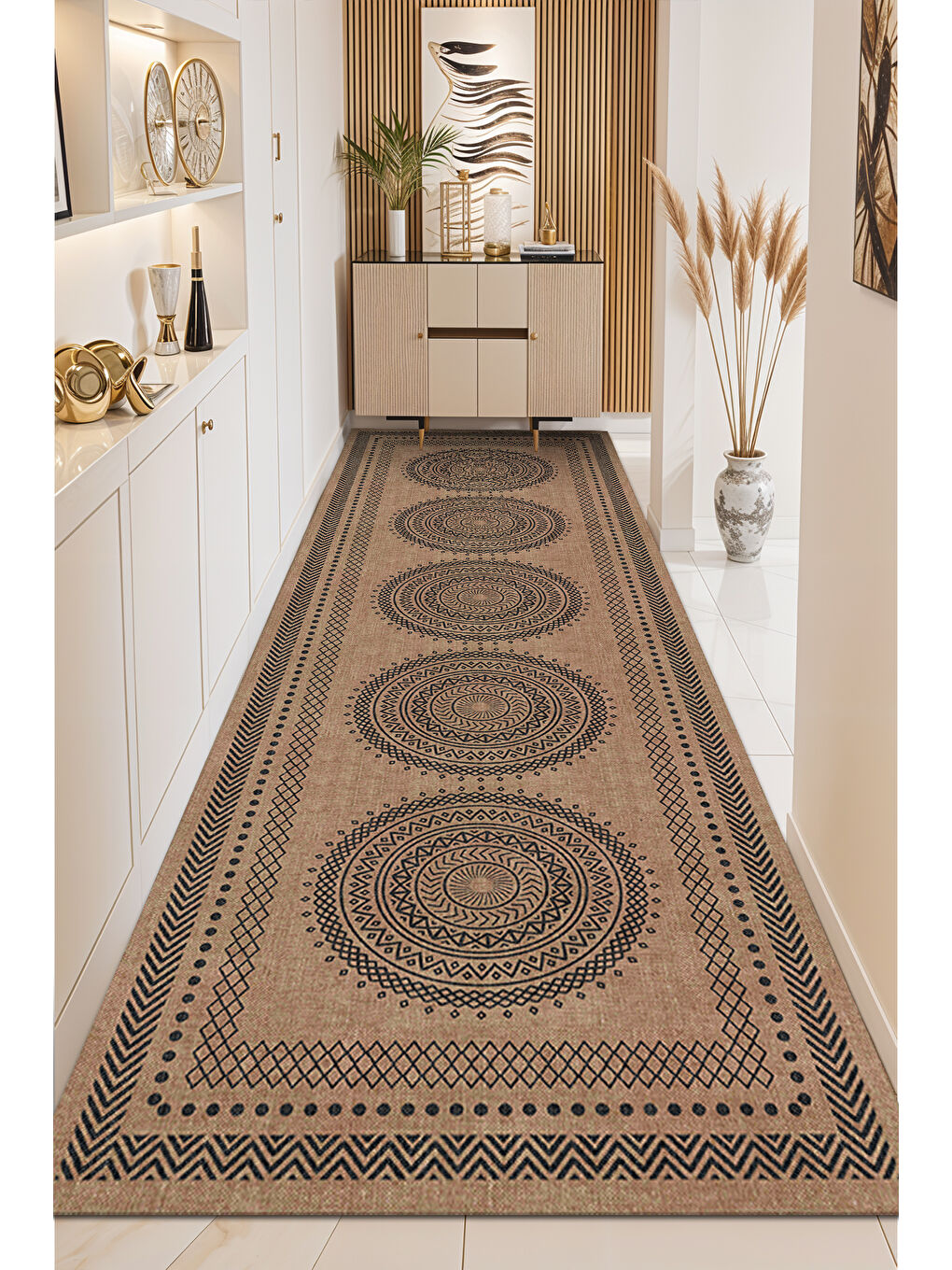 Kahverengi Dekoratif Soft Modern Kaymaz Yıkanabilir Salon Halısı Mutfak Halısı Koridor Halısı Yolluk-4